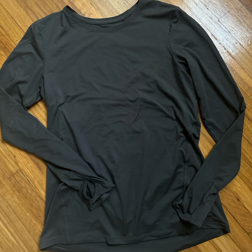 Athleta Speedlight Long Sleeve Heather Gray Medium athletic thumb holes